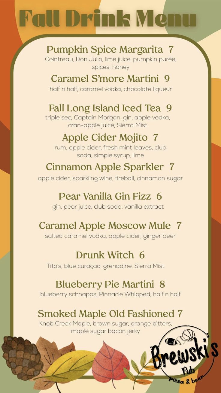 the fall drink menu for pumpkin spice margarita