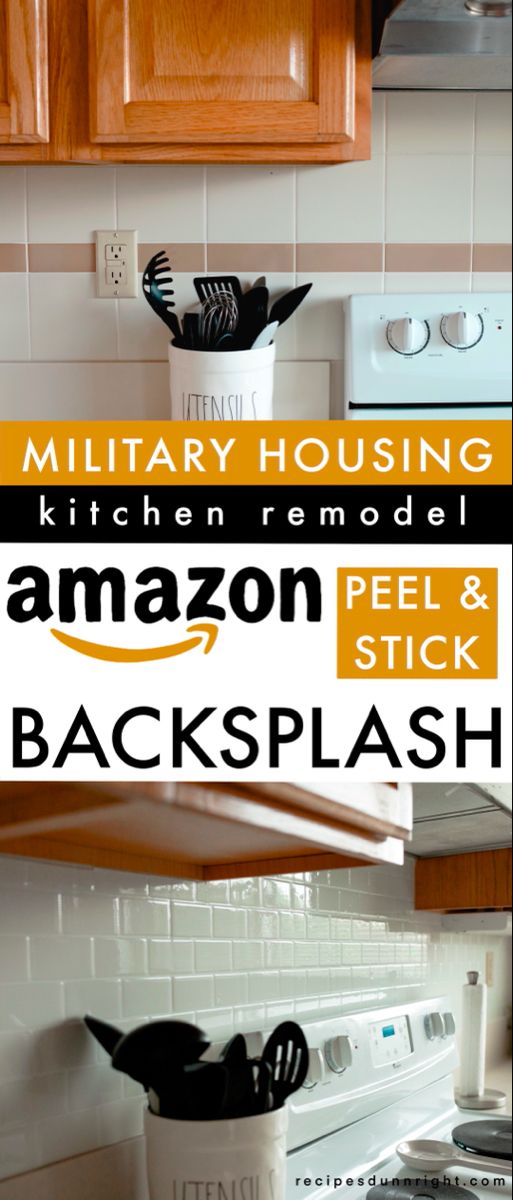 Military housing | military housing hacks | military housing decor | Temporary backsplash | renter friendly upgrades | renter kitchen makeover | subway tile | peel and stick backsplash | How I Updated My Kitchen for under $100! Military Housing Hacks Kitchen Subway Tile Backsplash, Renter Friendly Kitchen, Kitchen Subway Tile, Renter Friendly Decorating, Renter Hacks, Rental Kitchen Makeover, Rental Home Decor, Base Housing, Military Housing