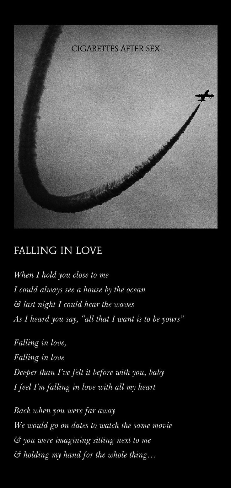 an airplane flying in the sky with a poem below it that reads falling in love