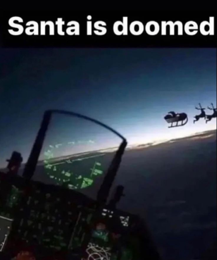 an airplane flying in the sky with santa is dooned