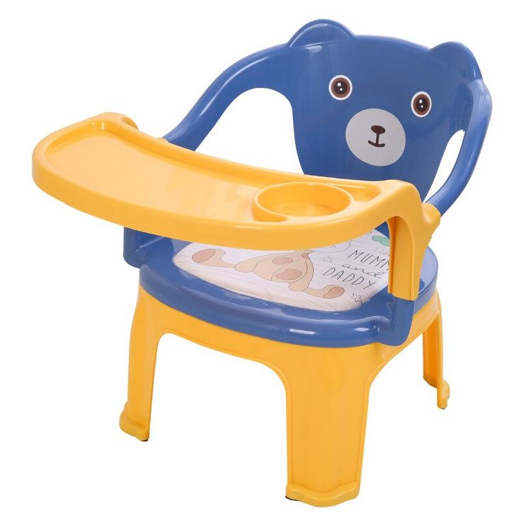 a blue and yellow teddy bear high chair