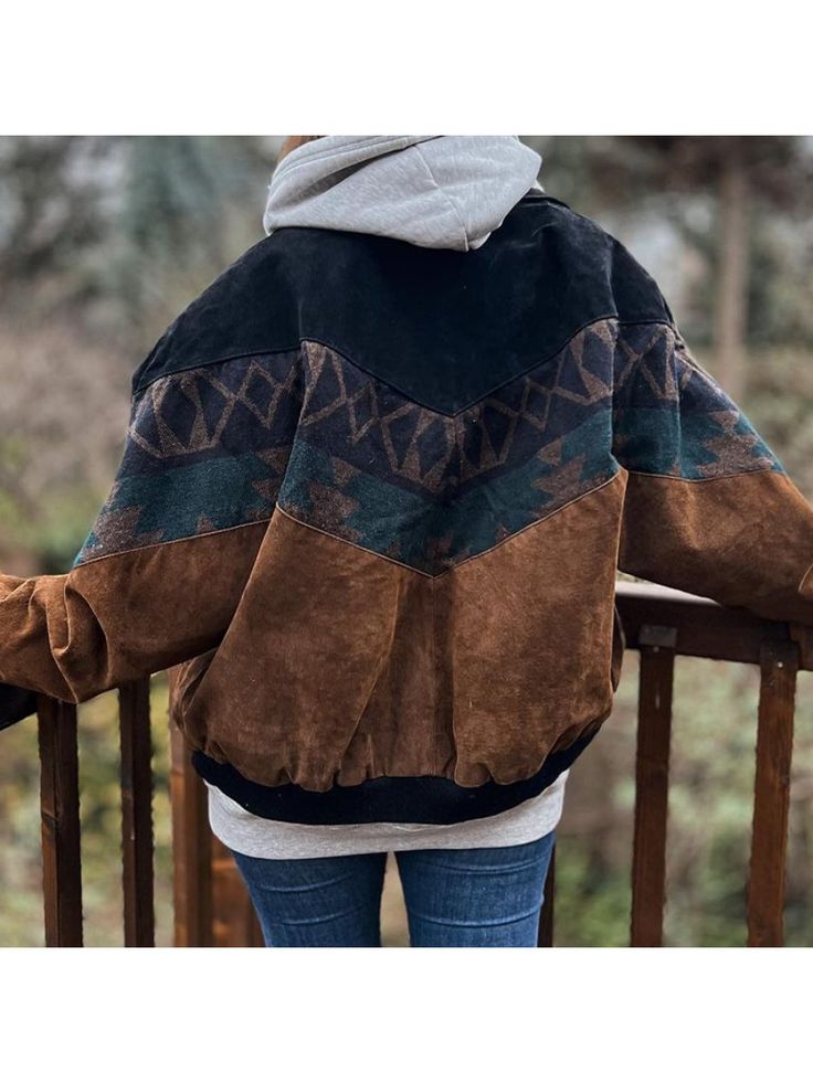 ⭐️ Outerwear, Oversized Vintage Aztec Unisex Bomber Jacket Oversized Hooded Jacket For Fall Outdoor, Oversized Hooded Jacket For Fall Outdoor Activities, Brown Long Sleeve Windbreaker For Fall, Oversized Patchwork Outerwear For Cold Weather, Brown Fall Windbreaker, Brown Winter Outerwear For Outdoor Activities, Brown Fall Windbreaker With Pockets, Casual Patchwork Outerwear For Outdoor Activities, Fall Brown Windbreaker With Pockets