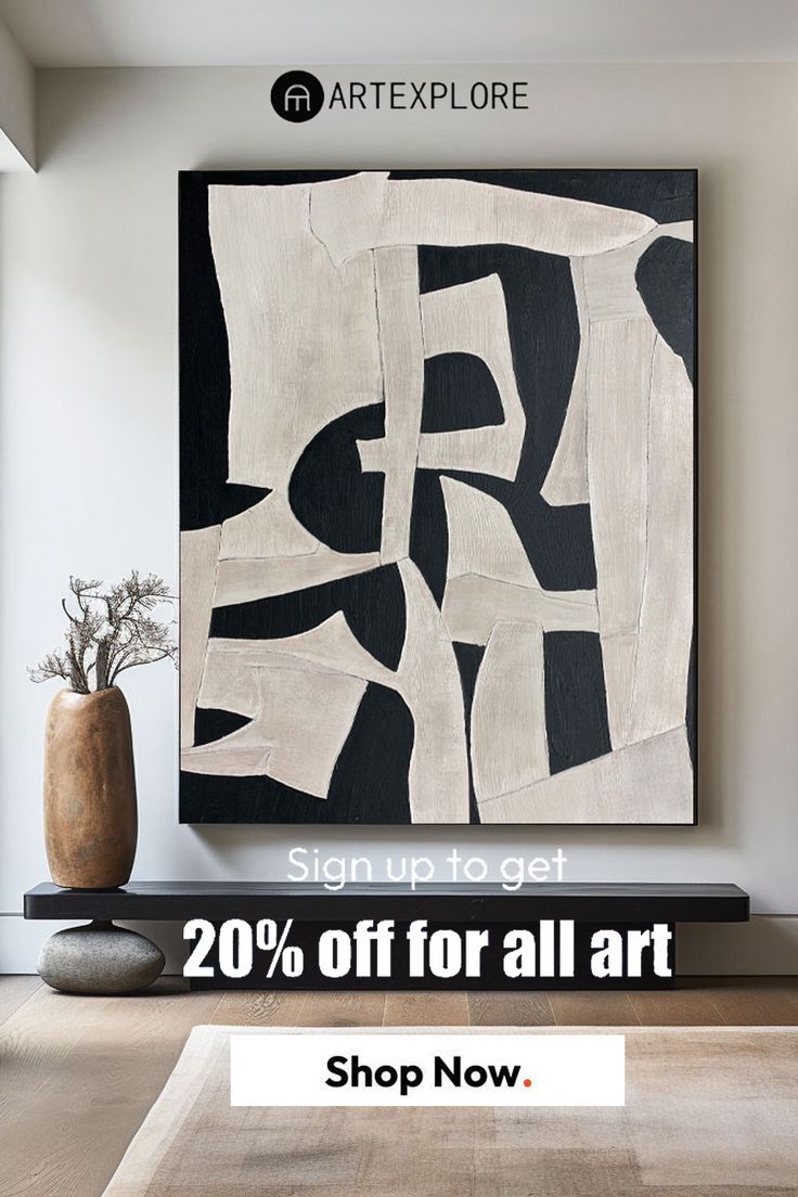 an abstract painting on the wall with 20 % off for all art shop now sign up to get 20 % off for all art