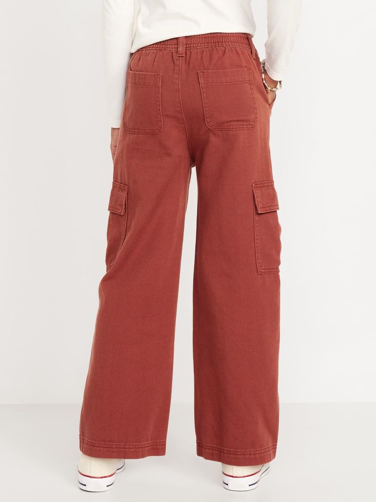 regular button closure elasticized waistband zip fly belt loops slanted side pockets cargo pockets patch pockets at back sits at waist relaxed hip and thighmachine wash according to the care instruction label Full Length Cotton Cargo Jeans With Elastic Waistband, Baggy Red Cargo Pants With Cargo Pockets, Baggy Red Cargo Pants With Side Pockets, Baggy Red Cotton Jeans, Red Baggy Jeans With Pockets, Casual Red Bottoms With Pockets, Red Baggy Parachute Pants With Cargo Pockets, Baggy Red Full-length Cargo Pants, Red Cotton Cargo Pants