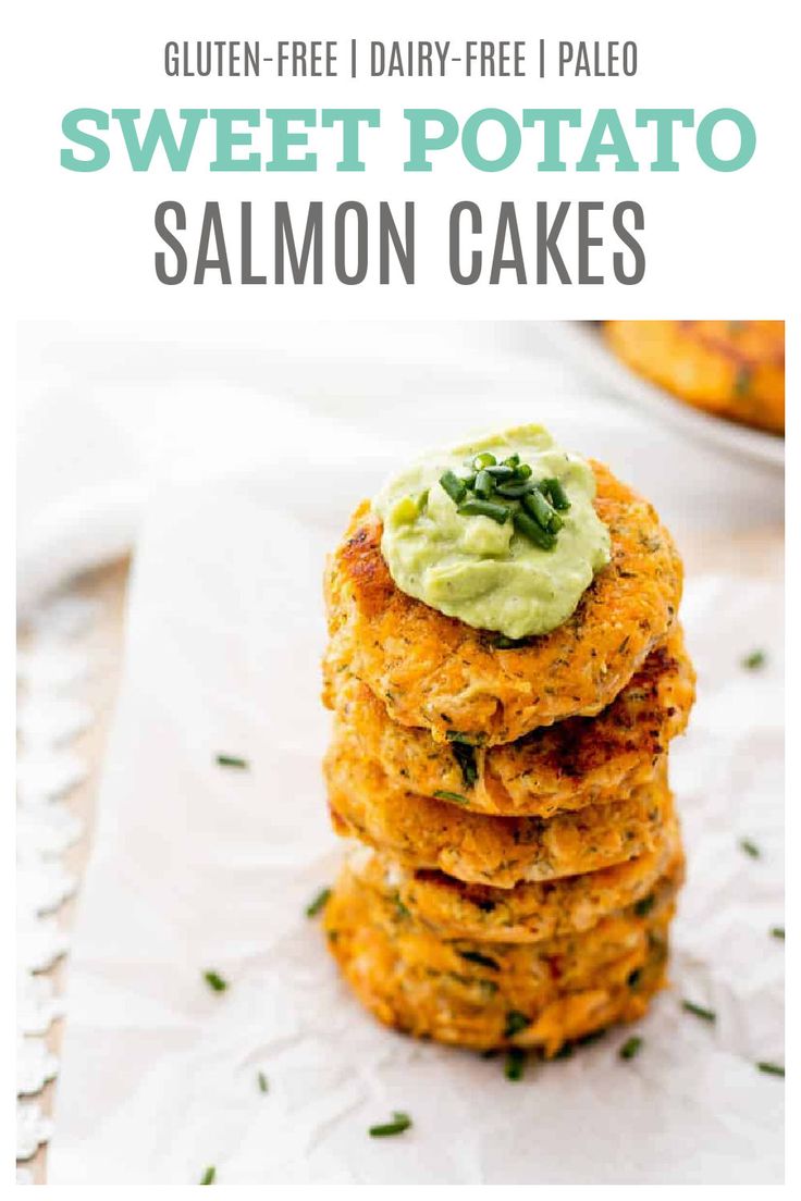 three sweet potato cakes stacked on top of each other with the title text overlay