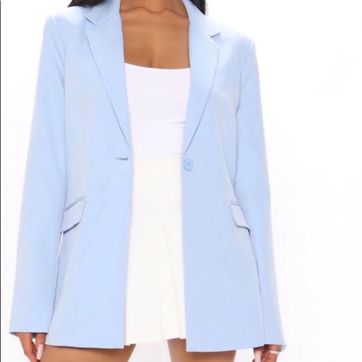 Nice New Baby Blue Open Blazer From Zara Great Spring Color Hard To Find Sold Out On-Line And Stores Retail $79 *Note* Stock Photo **** Actual Blaze Has Mid Closure With Metal Bra Like Inside Hook N Loop Faux Chest Pocket No Button Closures. Side Pockets Chic Fitted Light Blue Blazer, Chic Light Blue Fitted Blazer, Trendy Blue Single-breasted Blazer, Chic Light Blue Blazer With Notch Lapel, Trendy Blue Long Sleeve Blazer, Chic Fitted Light Blue Outerwear, Trendy Blue Formal Outerwear, Chic Light Blue Fitted Outerwear, Zara Light Blue Long Sleeve Blazer