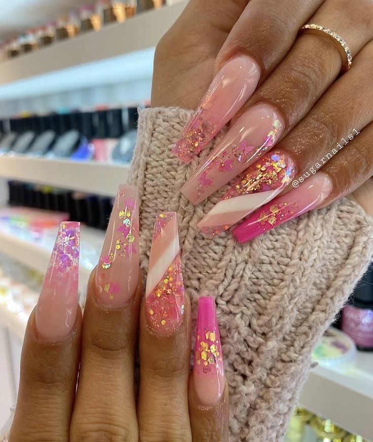 Luv Nails, Pastel Nails Designs, Cute Acrylic Nail Designs, Ombre Nail Designs, Fall Acrylic Nails, Bling Acrylic Nails, Nail Designs Glitter, Pink Acrylic Nails, Birthday Nails