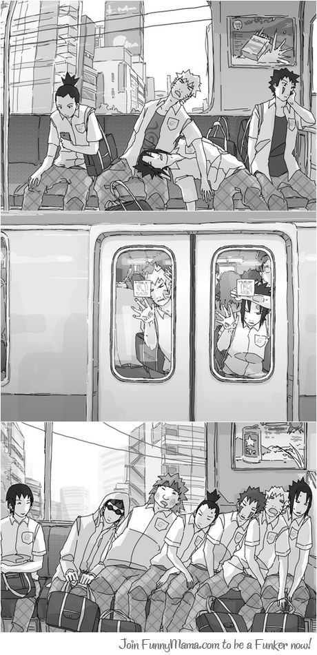 two comics with people sitting on the train and one is looking out the window at another person