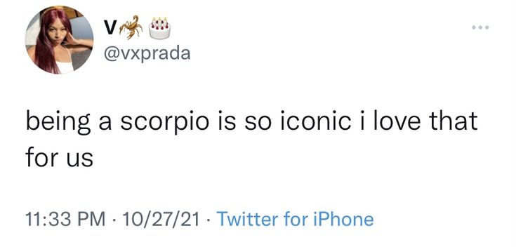 a tweet with the caption being a scorpion is so iconic i love that for us