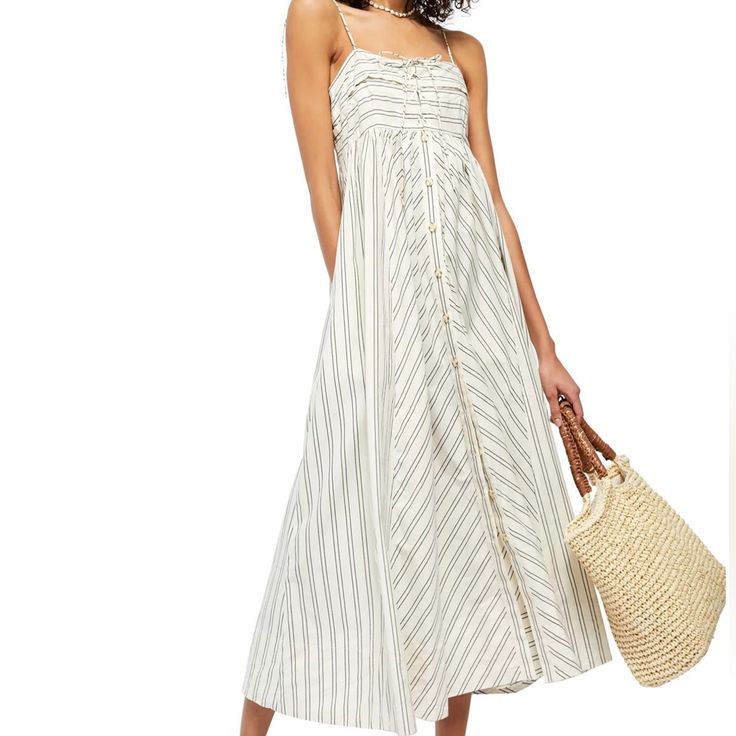 Nwt Free People Easy Breezy Midi Dress White Cotton Beach Midi Dress, Casual White Maxi Dress For Daywear, White Breezy Cotton Sundress, Off White Maxi Dress For Day Out In Spring, White Casual Midi Dress For Daytime, Off White Maxi Dress For Spring Day Out, Casual Maxi Sundress For Daytime, Casual Maxi Length Sundress For Daytime, White Midi Sundress For Daytime