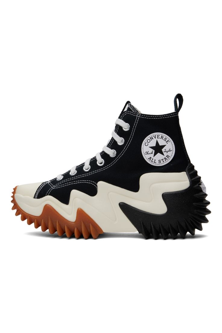 Converse: Black Run Star Motion Sneakers | SSENSE Converse Black, White Platform, Canvas Sneakers, Black Rubber, Contrast Stitch, High Top, Patch Logo, High Top Sneakers, High Tops