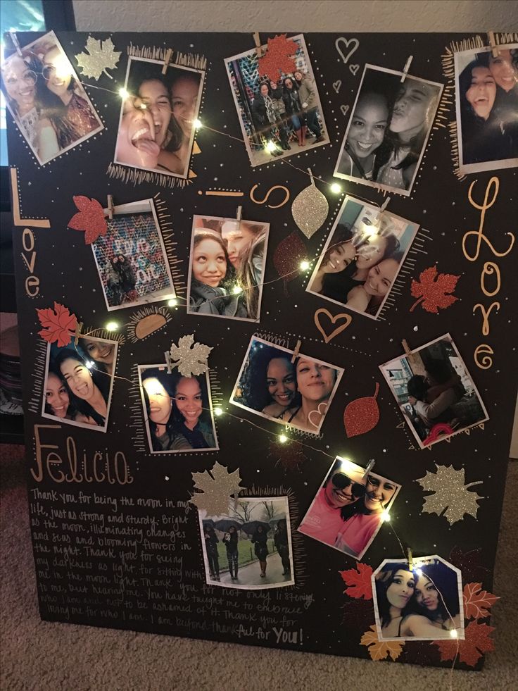 a collage of photos and lights on a bulletin board that says, fall in love