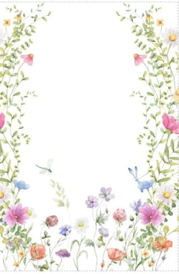 a floral border with butterflies and flowers on it's edges, in the center is a