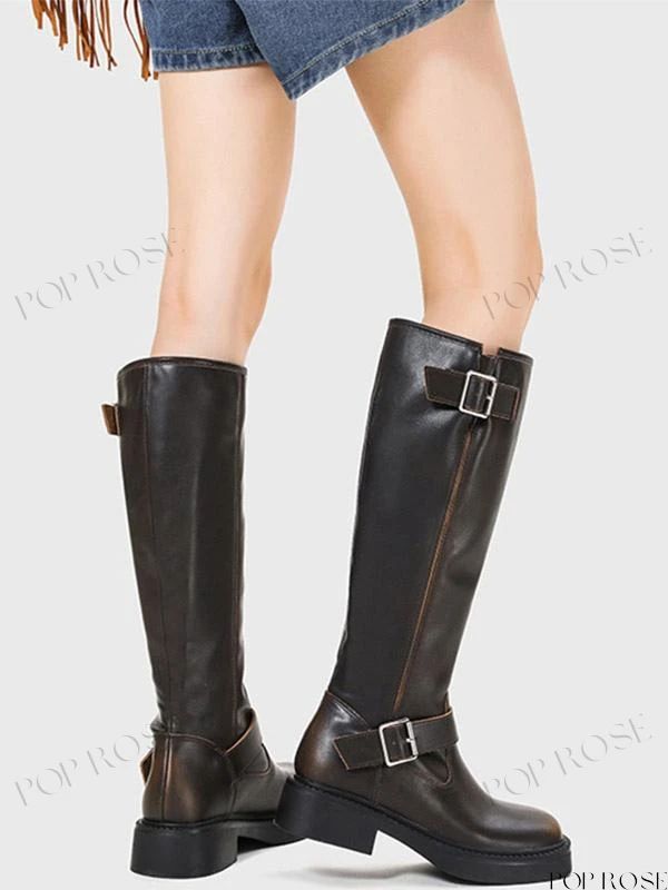 Retro Chic Knee High Boots with Buckle Detail Fall Winter Shoes, Pu Boots, Boots Heel, Retro Chic, Winter Shoes, Style Retro, Types Of Shoes, High Boots, Knee High Boots