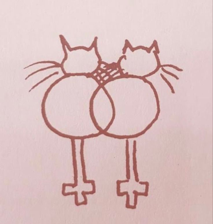 a drawing of two cats with their heads on each other's shoulders, facing opposite directions