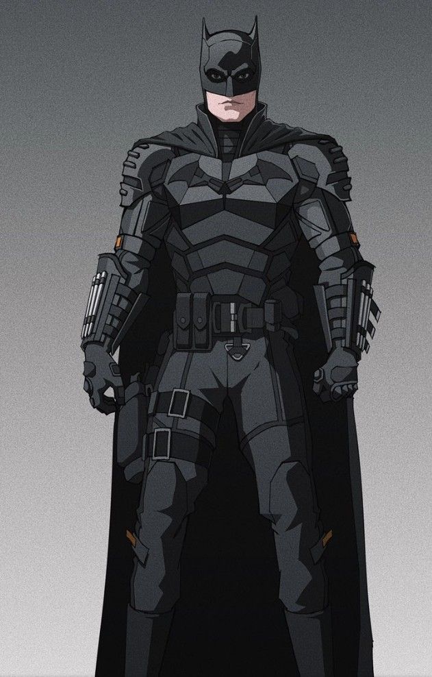 batman standing in front of a gray background