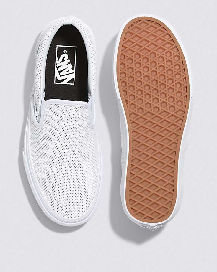 Slip-On Perf Leather Shoe White Synthetic Slip-ons With Perforated Toe Box, White Low-top Slip-ons For Sports, White Non-slip Slip-ons With Round Toe, White Slip-ons With Perforated Toe Box, White Slip-on Sneakers With Perforated Toe For Streetwear, White Perforated Round Toe Slip-ons, White Slip-on Sneakers With Perforated Toe Box For Streetwear, Vans White Slip-on Sneakers With Rubber Sole, White Perforated Slip-ons