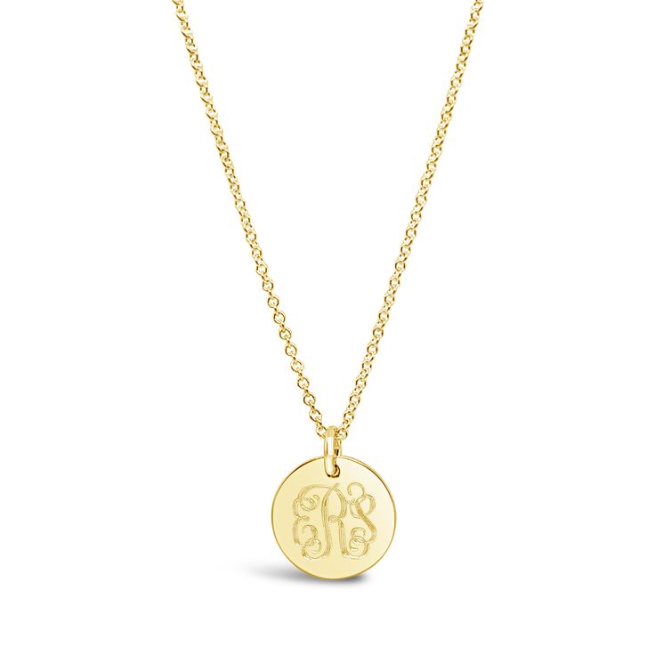 A classic monogram necklace is a must have for every woman's jewelry box! For a traditional monogram, the initial of the last name appears in the middle and is slightly larger. Please enter initials in the exact order that you want them to appear. For example, if your initials were FML, you would type FLM. Classic Mother's Day Charm Necklaces With Initial Pendant, Classic Necklace With Engraving Option, Formal Nameplate Jewelry With Initials, Classic Formal Name Necklace With Initials, Classic Personalized Necklaces For Anniversary, Formal Initials Jewelry For Mother's Day, Classic Personalized Necklace For Anniversary, Classic Personalized Anniversary Necklace, Classic Initial Pendant Necklace For Mother's Day