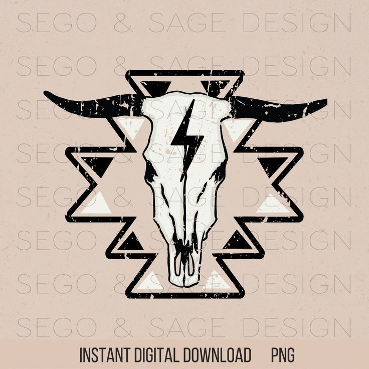 an image of a cow skull with lightning bolt on it's forehead and the words instant digital download png