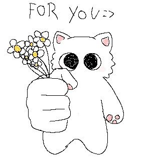 a drawing of a cat holding flowers and giving the thumbs up sign for you to be