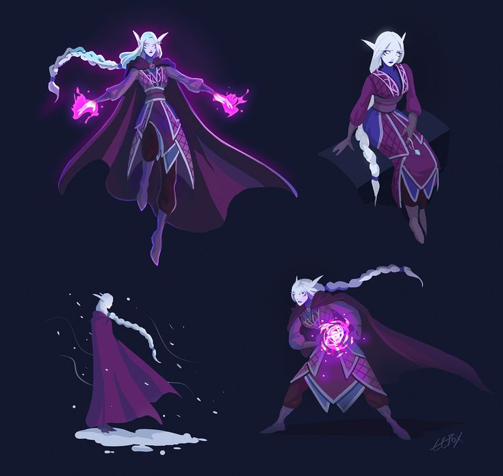 the concept art for an upcoming game, with some character in different poses and colors