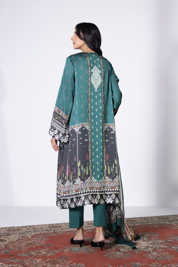 Immerse yourself in delicate illustrations in a teal satin ensemble paired with a contrasting chiffon dupatta. Product DetailUnstitched 3-Piece SHIRTDigital Printed Blended Satin Shirt 2.3MFabric: Blended SatinColour: Teal DUPATTADigital Printed Blended Tissue Dupatta 2.5MFabric: Blended TissueColour: Multi TROUSERDyed Blended Raw Silk Trouser 2.5MFabric: Blended Raw SilkColour: Teal Tissue Dupatta, Satin Suit, Chiffon Dupatta, Silk Trousers, Satin Shirt, Raw Silk, 3 Piece, Sapphire, Chiffon