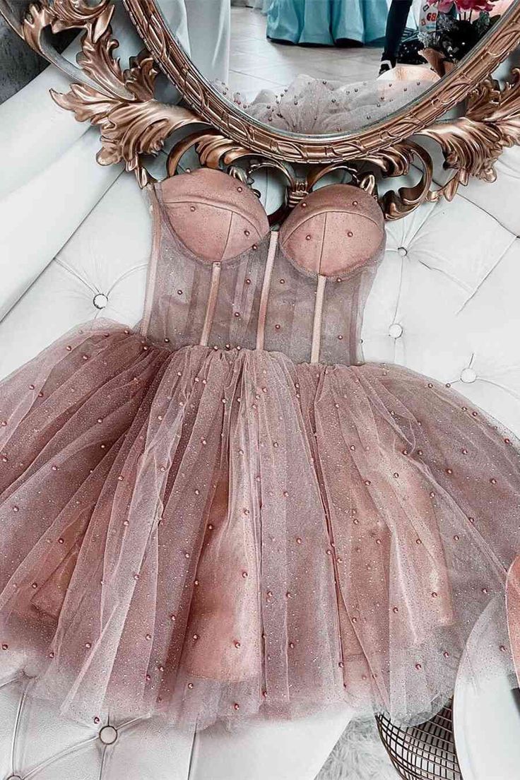 A-line Dusty Rose Sleeveless Tulle Short Homecoming Dresses Hoco Inspo, Homecoming Dresses Sparkly, Mini Homecoming Dresses, Professional Dress, Rose Party, Cute Prom Dresses, A Line Shorts, Short Homecoming Dress, Short Prom