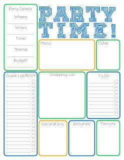 a party time planner with the words party time on it and other things to do