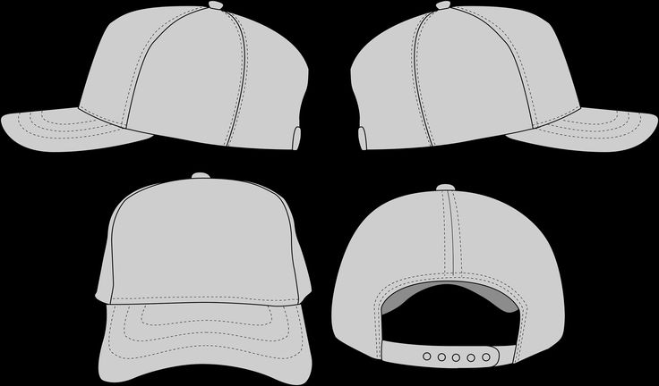 the front, back and side views of a baseball cap