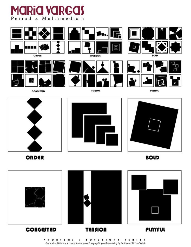 various black and white shapes are shown in this graphic art workbook, which includes an image