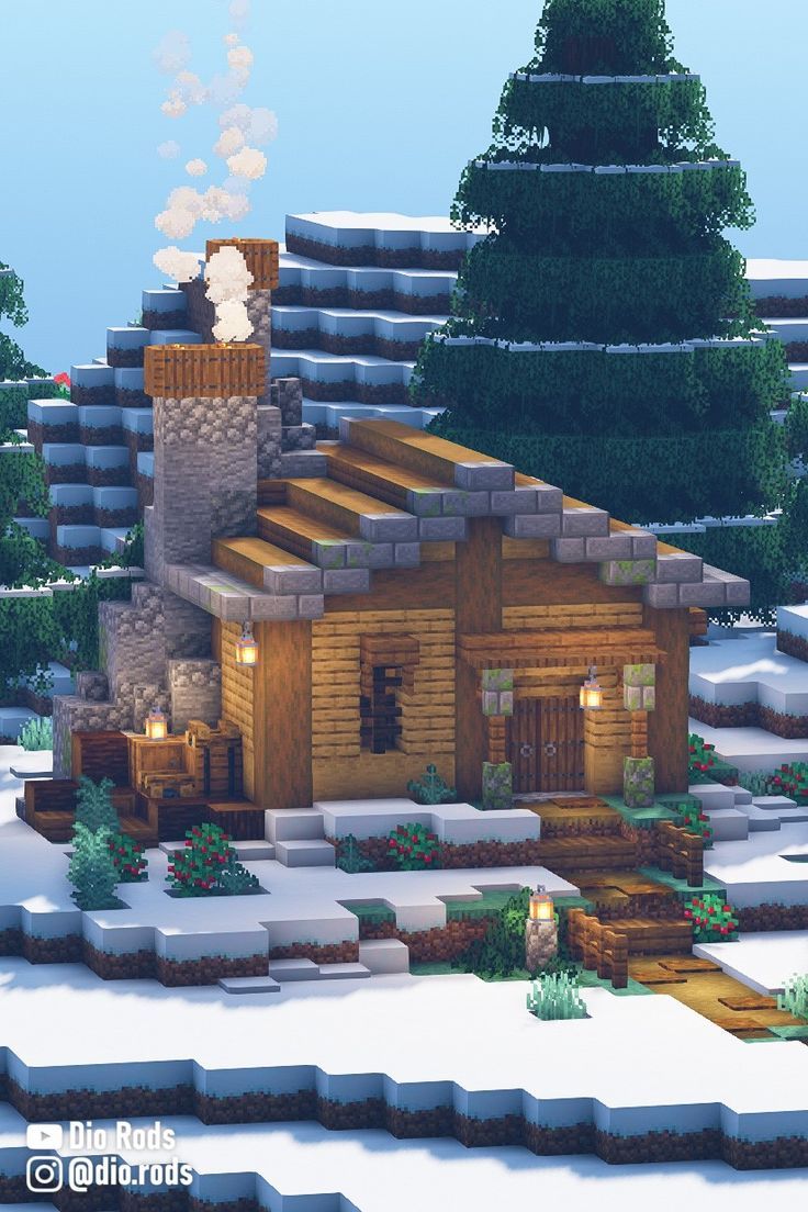 Minecraft Starter House in the Snowy Biome! This Snow Cabin can the the perfect addition to any minecraft world. Chalet Minecraft, Minecraft Wooden House, Minecraft Cabin, Build A Cabin, Minecraft Small House, Minecraft Starter House, Case Minecraft, Minecraft Decoration, Minecraft Houses Survival