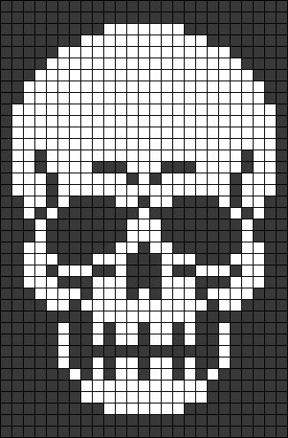 a cross stitch skull in black and white