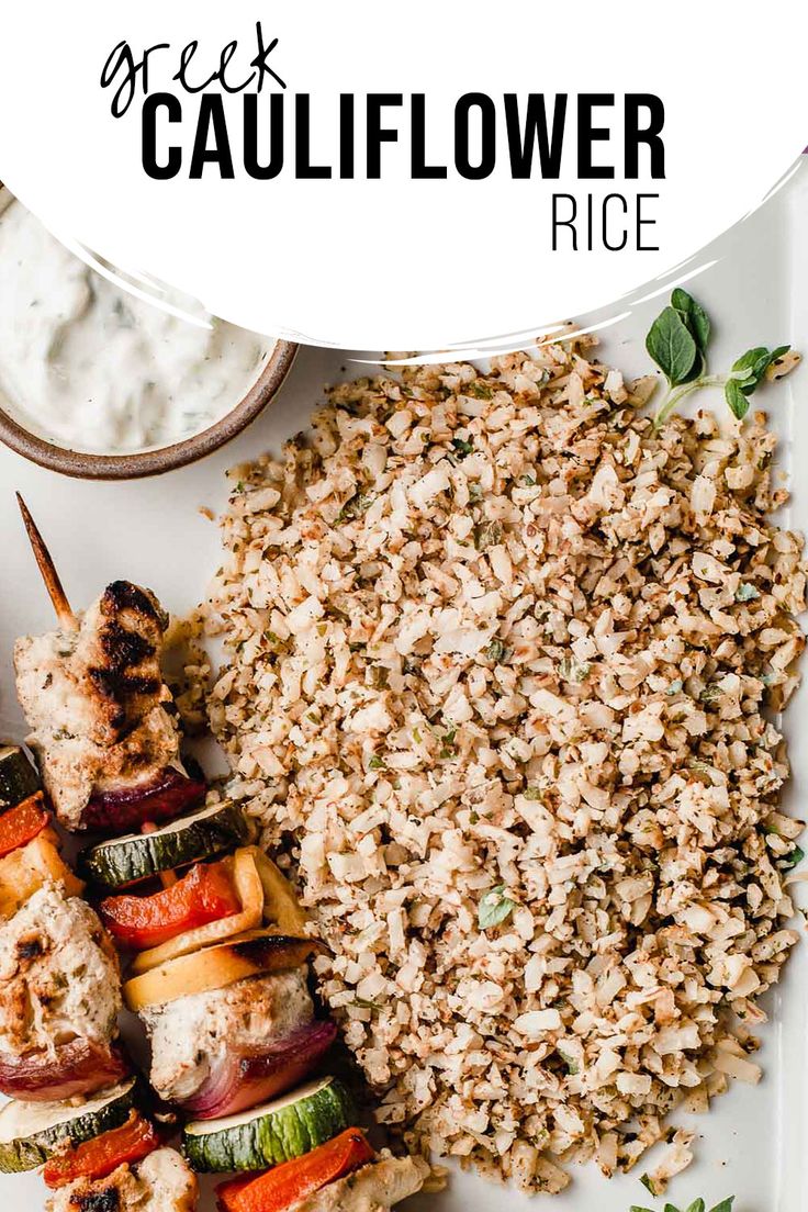 grilled vegetables and rice on a white plate with text overlay that reads, best cauliflower rice