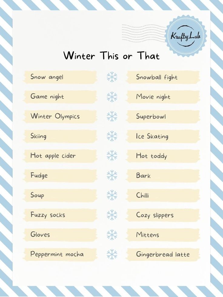 a printable winter list with snowflakes on it