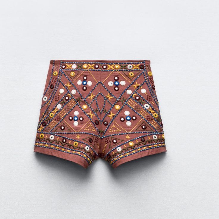 Sz Xxl New With Tags Beautiful Rich Elaborated Embroidered Shorts Zara Summer Bottoms With Floral Embroidery, Zara Bottoms With Floral Embroidery For Summer, Zara Floral Embroidered Summer Bottoms, Zara Floral Embroidery Bottoms For Summer, Traditional Brown Summer Bottoms, Traditional Brown Bottoms For Summer, Zara Cotton Bottoms With Floral Embroidery, Zara Floral Embroidered Cotton Bottoms, Traditional Embroidered Bottoms For Summer