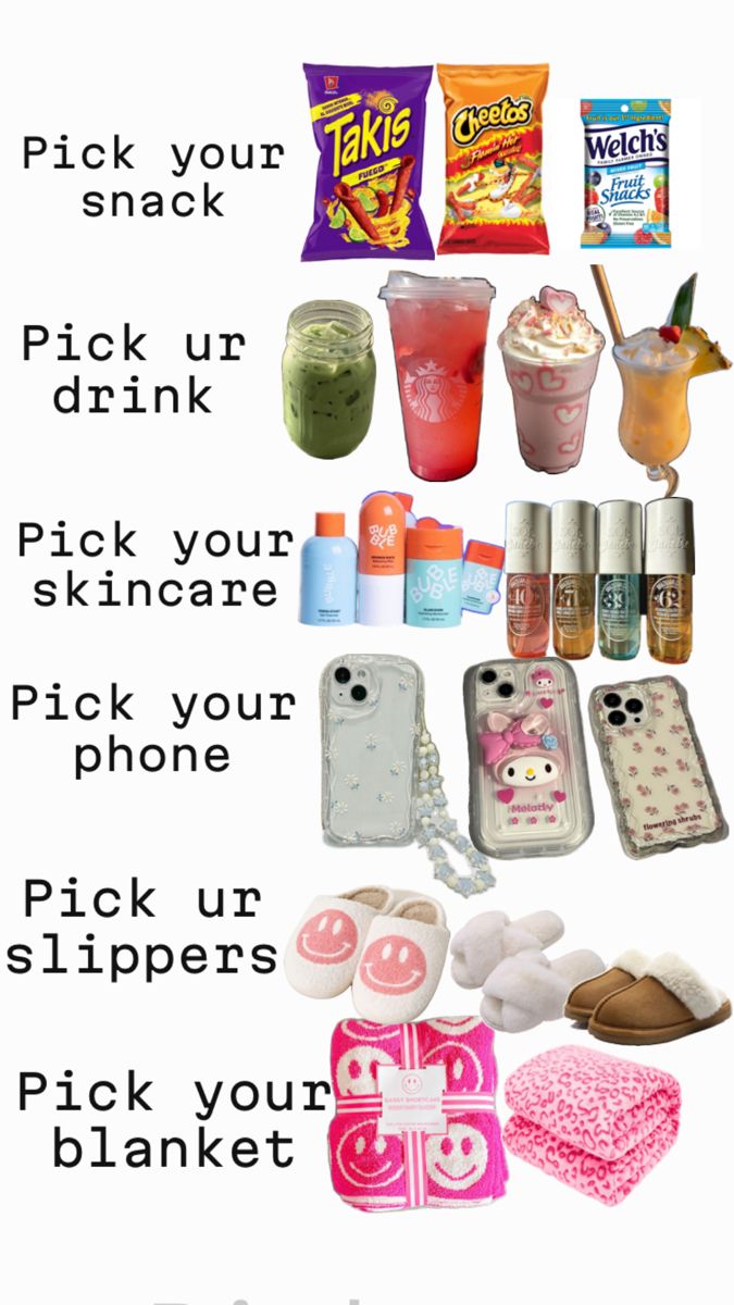 an advertisement with the words pick your snack, pick your drink and pick your phone