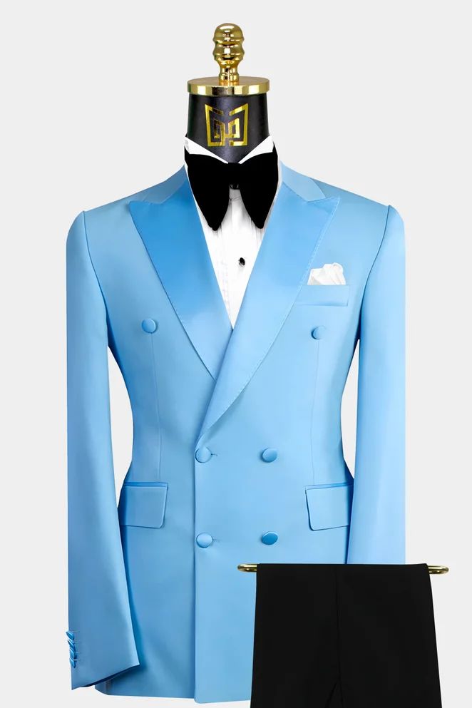 Mens-Light-Blue-Groom-Wedding-Suit-from-Gentlemansguru.com Blue Prom Tuxedo, Light Blue Tuxedo, Prom Tuxedo Ideas, Fashion For Winter, Blue Tuxedo Wedding, Prom Prep, Mens Tux, Triple Alliance, Men Tuxedo