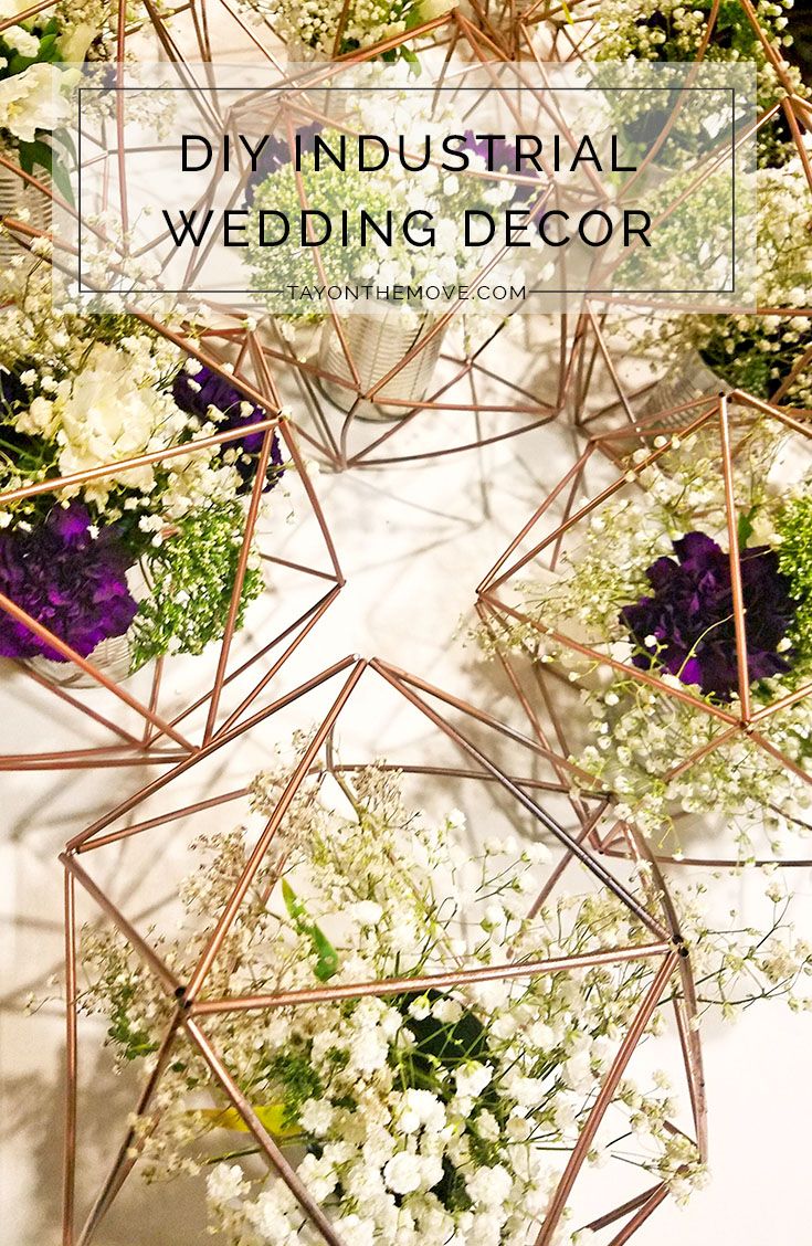 flowers are arranged in geometric shapes with the words diy industrial wedding decor above them