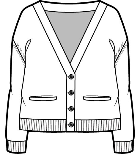 a black and white drawing of a cardigan