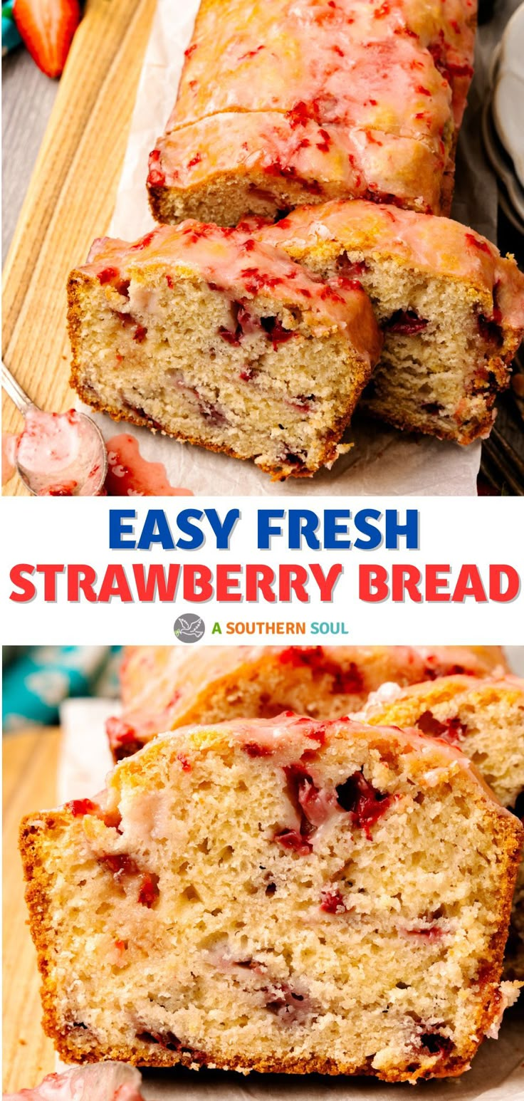 strawberry bread is cut into slices and ready to be eaten