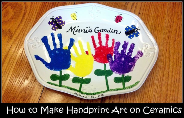 a plate with handprints on it that says how to make handprint art on ceramics