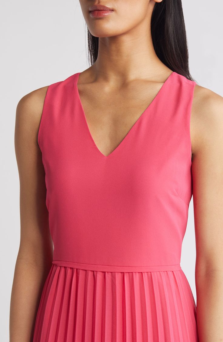 An accordion-pleated skirt lends graceful movement to this sleeveless midi that's balanced by a fitted V-neck bodice. V-neck Sleeveless Lined 100% polyester Dry clean Imported Men Wedding Accessories, Graceful Movement, Pleat Dress, Contemporary Accessories, Designer Clothes For Men, Women's Summer Fashion, Nordstrom Dresses, Athletic Women, Pleated Dress