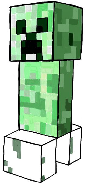 an image of a minecraft creeper standing on top of a blocky box