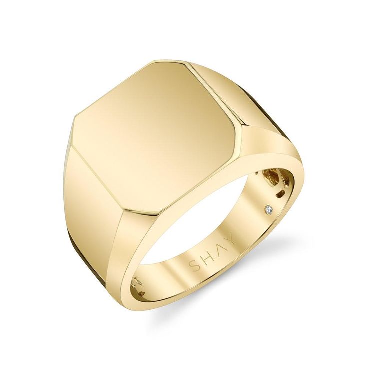 MEN'S COLLECTION: The SHAY Solid Gold Signet Ring. Details: 18K Gold Standard Pinky Ring Size: 6 US / EU 52 Available in Yellow, White, Black or Rose Gold Product Number: SMR56 Not sure of sizing? See our chart HERE. Please CONTACT us to further customize the size or gemstone or LIVE CHAT with one of our team now. All of our stones are natural and untreated which may result in slight variances in color, shape, and size resulting in beautiful one of a kind gems. All products are made to order wit Mens Ring Guide, Modern Diamond Signet Ring With Open Design, Yellow Gold Signet Ring With Polished Edges, Luxury Gold Signet Ring With Polished Edges, Modern Signet Ring With Polished Edges For Formal Occasions, Yellow Gold Diamond Signet Ring With Open Design, Modern Formal Signet Ring With Polished Edges, Refined Signet Ring With Polished Finish For Formal Occasions, Luxury Gemstone Signet Ring For Promise