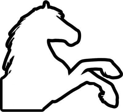 the outline of a horse's head is shown in black on a white background