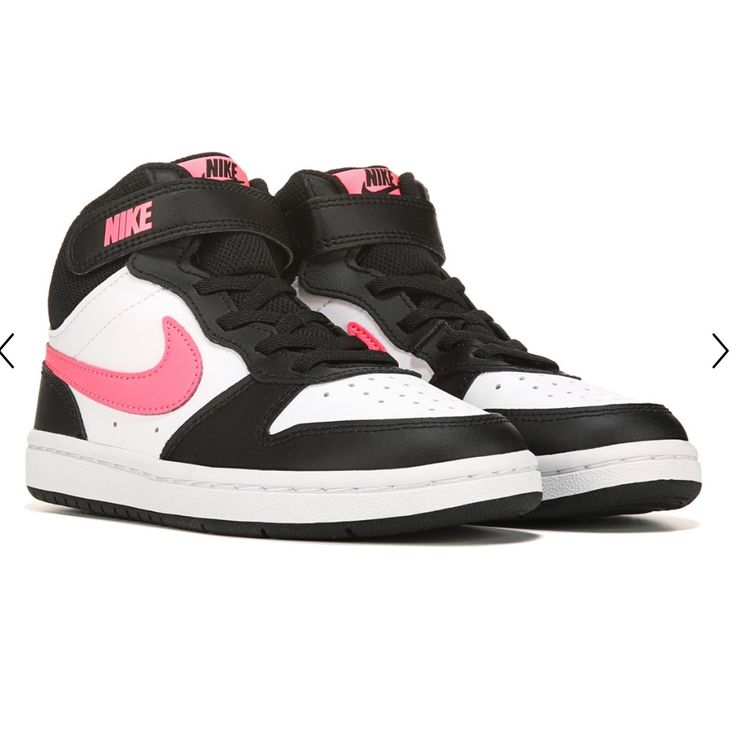 Brand New Black, White & Pink High Top Nikes Nike Sporty High-top Sneakers With Round Toe, Nike Sporty Sneakers For School, Mid-top Synthetic Sneakers For School, Casual Basketball Shoes With Elastic Laces, Synthetic Mid-top Sneakers For School, Nike Sporty Ankle-high High-top Sneakers, Casual High-top Basketball Shoes For School, Pink High-top Sneakers For School, Sporty Lace-up Skate Shoes For School