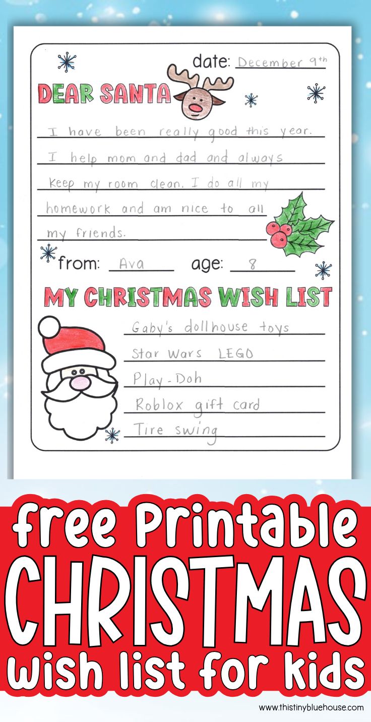 christmas wish list for kids with santa clause on it and the words dear santa written in red