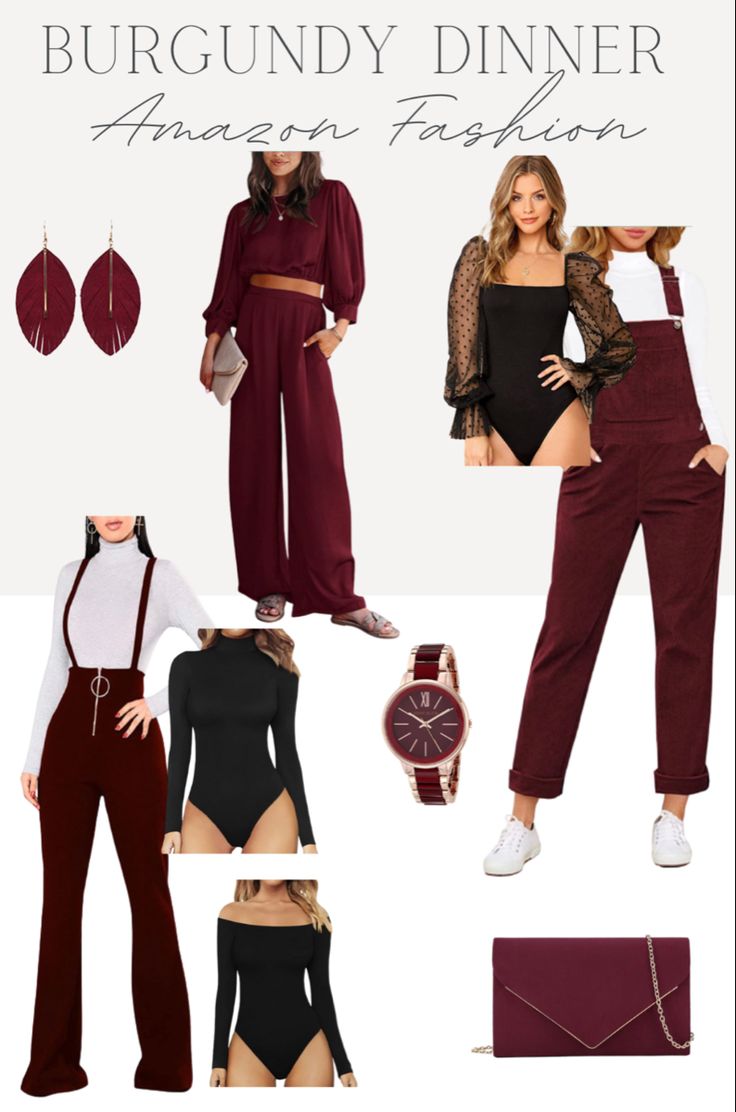 Maroon Business Casual, Maroon And Gold Outfit, Burgundy Jumpsuit Outfit, Maroon Aesthetic Outfit, Burgundy Overalls, Maroon Top Outfit, Burgundy Outfits For Women, Maroon Outfit Ideas, Outfit Maroon