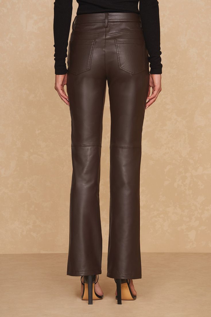 The Kai Pant is a faux leather Fall essential. With a flattering high-rise and skinny-flare silhouette that gives you legs for days, this signature pant is a must for on-trend style. Featuring silver hardware and luxuriously soft, ultra stretchy faux leather, this pant looks incredible on everyone. Leather Pant, Trend Style, Fall Essentials, Silver Hardware, Best Sellers, Jumpsuit Dress, Espresso, High Rise, Faux Leather