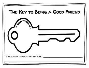 a key to being a good friend is shown in this coloring page with the caption